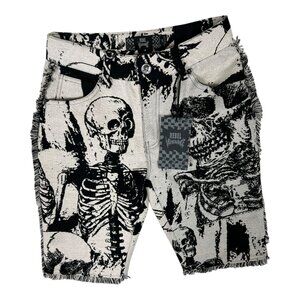 Rebel Vengeance Skeleton Tapestry Shorts Mens 28 Graphic Goth Y2K